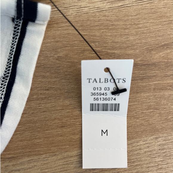 Talbots Navy Cream Striped Puff Sleeve Lace Up Top Size Medium Prep Nautical NWT - Picture 5 of 7